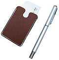 Set tarjetero cuero y boligrafo roller con logo