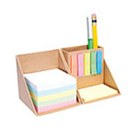 Cubo ecologico para escritorio con post it sealadores carton